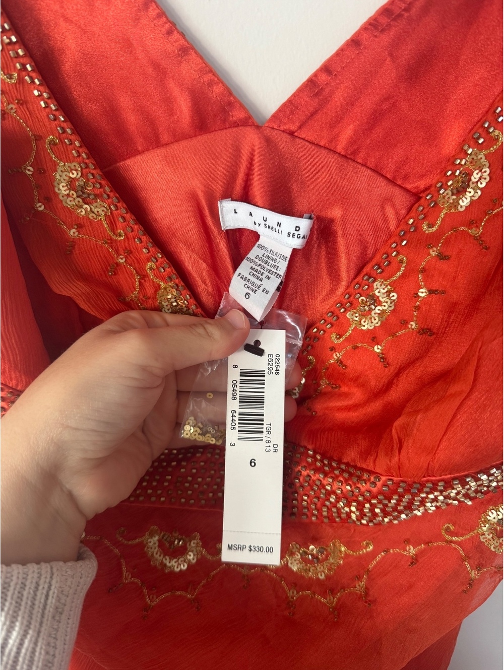 NWT DEADSTOCK Y2K Fairy Silk Beaded Orange Euro Dress Laundry by Shelli Segal - Picture 5 of 13